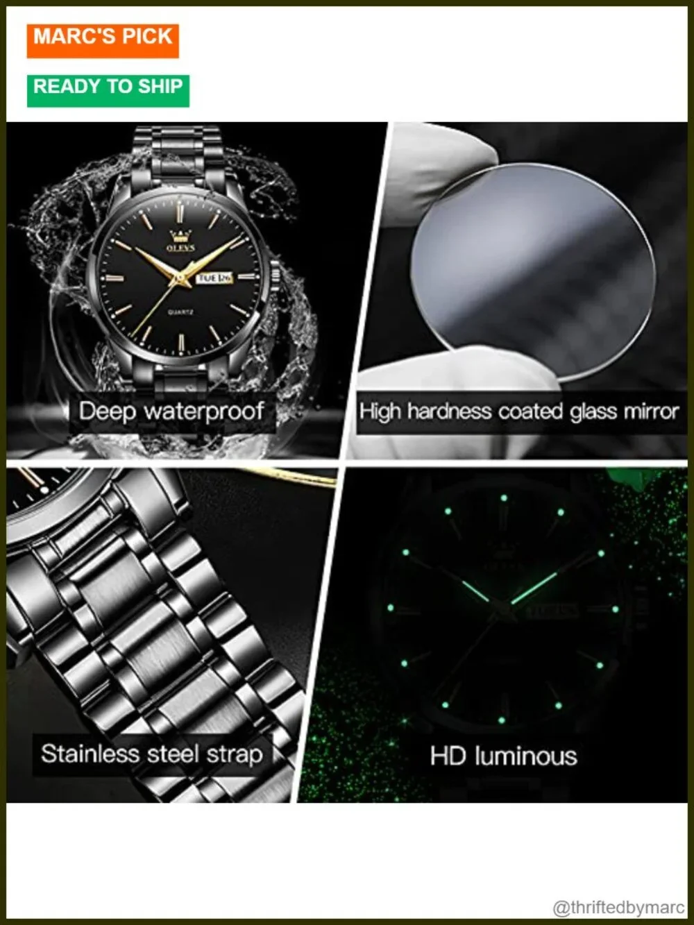 Men's Business Dress Analog Quartz Watch Stainless Steel Luminous Two Tone